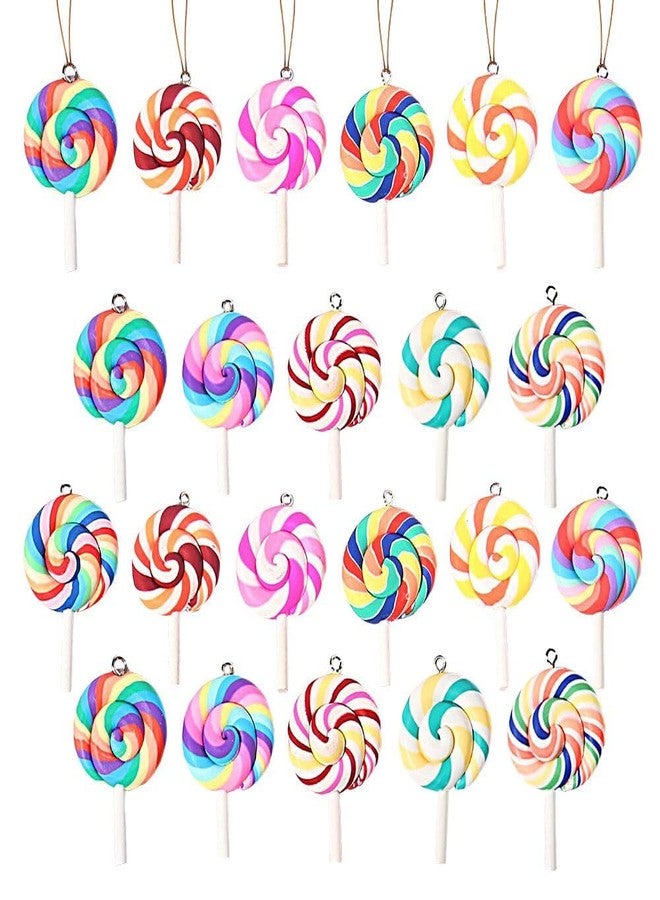CCUUHJ 24 Pcs Christmas Lollipop Ornaments, Colorful Mini Candy Cane Hanging Ornaments Polymer Clay Peppermint Pendants for Xmas Tree Party Home Decorations (Multicolor) - Image 1
